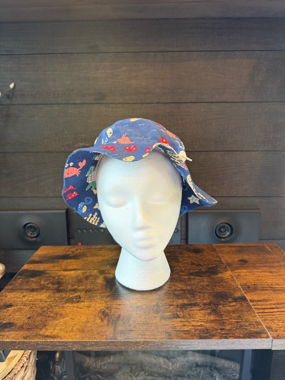 Blue Kids' Bucket Hat with Sea Creature Print
